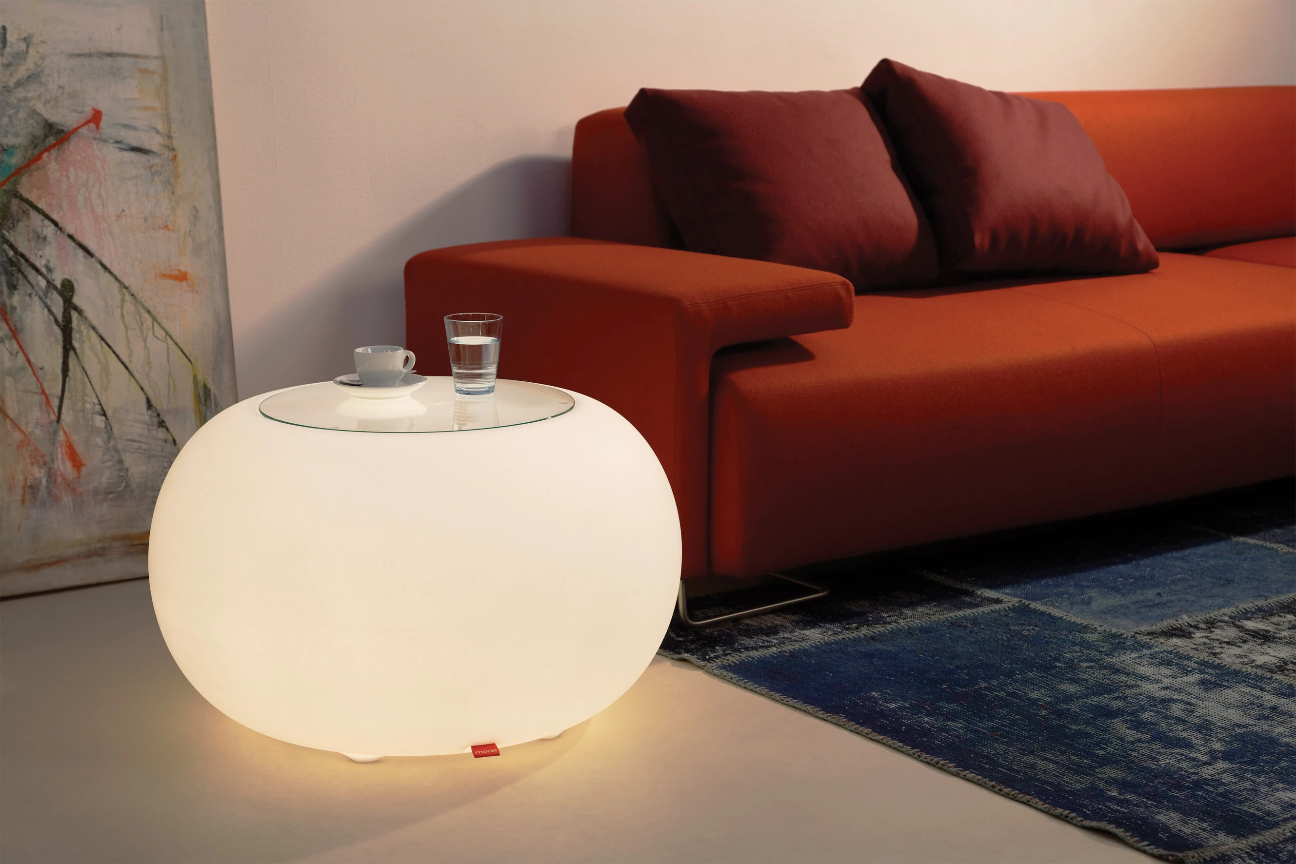 LED Tisch BUBBLE - Beistelltisch Hocker von moree Felt cushion may green LED weiss 230V Zuleitung Indoor